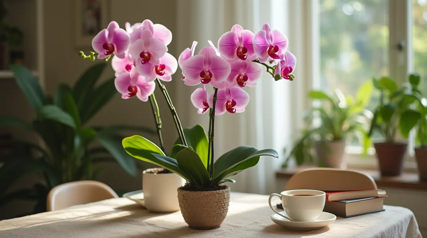 Healthy blooming orchid in a bright indoor setting with proper care tips.