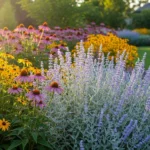 Silver-foliage plants like Lavender and Russian Sage.