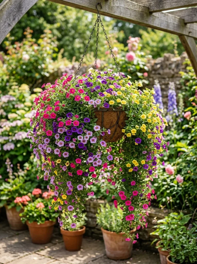 calibrachoa million bells summer container flowers pink purple trailing basket