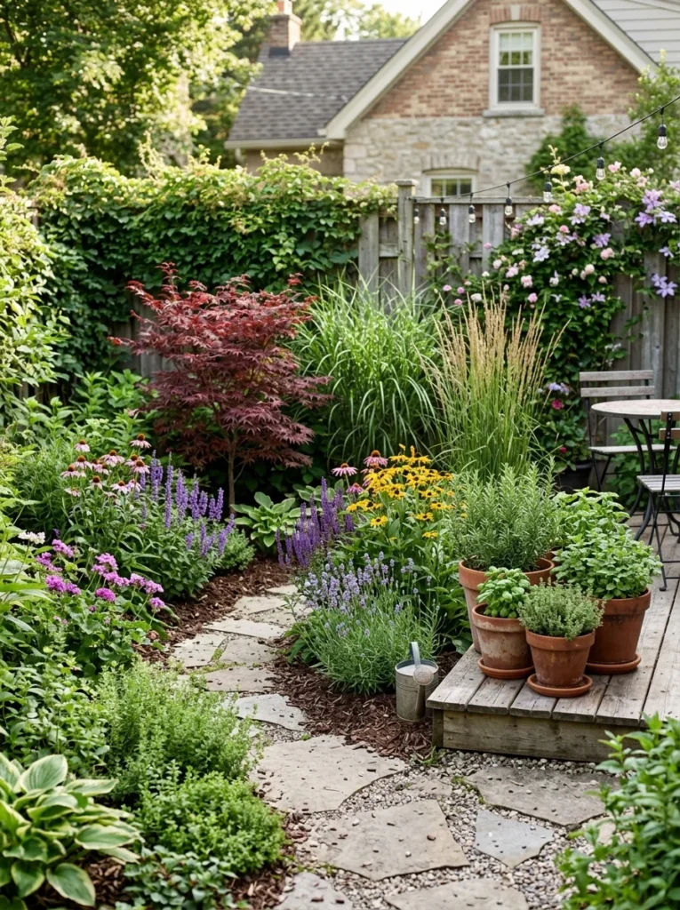 best plants for small backyard garden including dwarf Japanese maple ornamental grasses and perennials