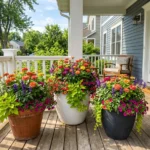 full sun planter ideas for front porch with colorful flowers