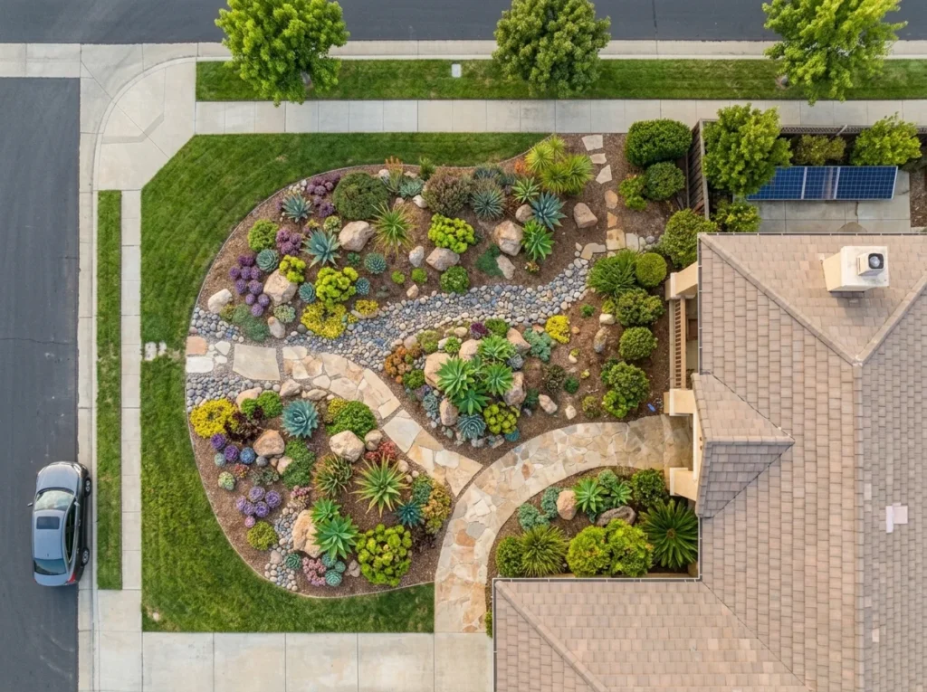 Colorful succulent rock garden ideas for front yard and backyard landscaping