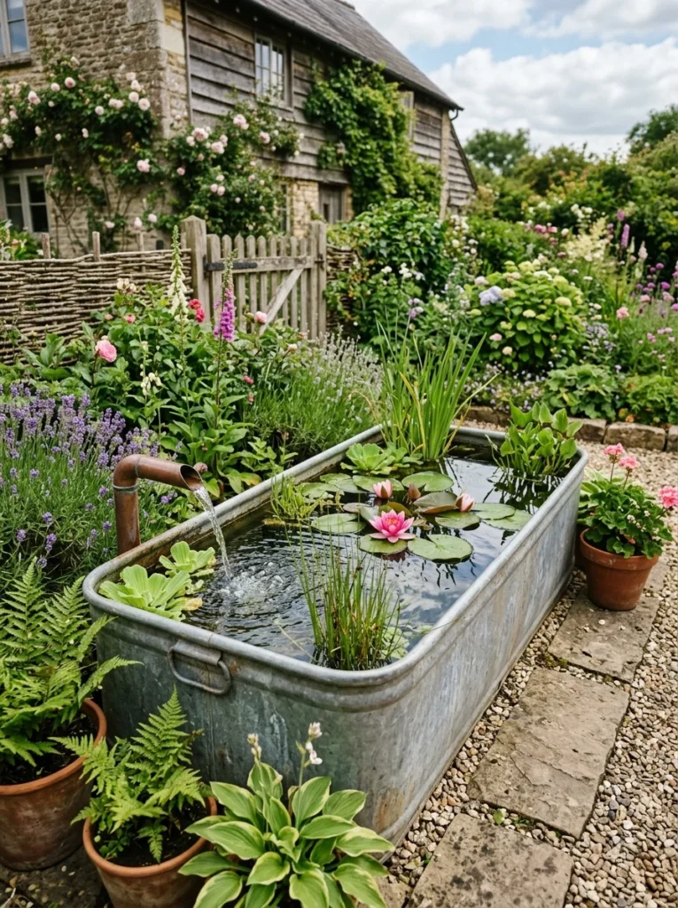Galvanized stock tank DIY water fountain for backyard