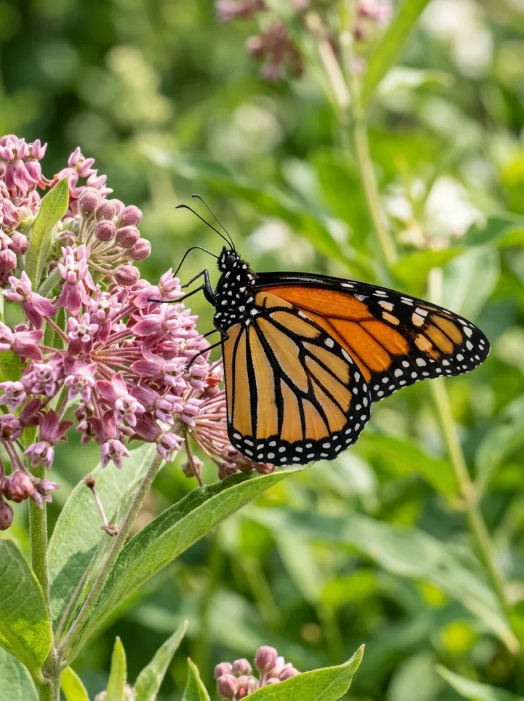monarch butterfly on milkweed nectar plants for butterflies