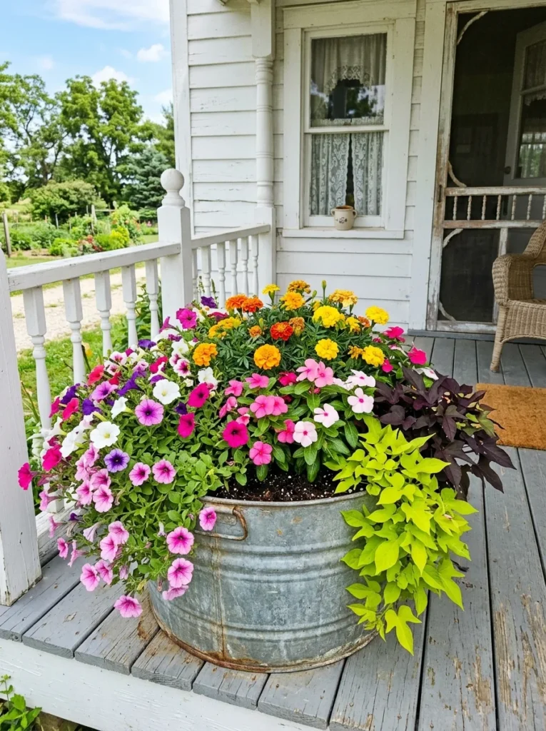 mixed annual full sun planter ideas for summer.