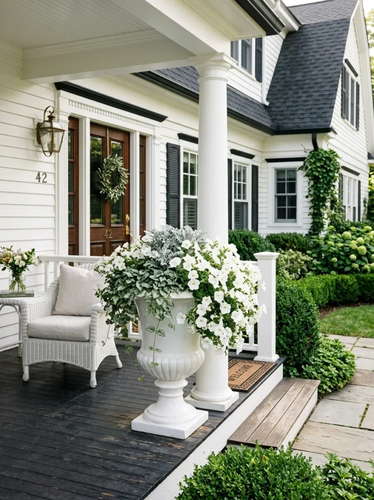 elegant white silver full sun planter ideas.