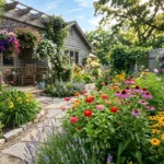 best summer flowers garden in full bloom with zinnias and coneflowers