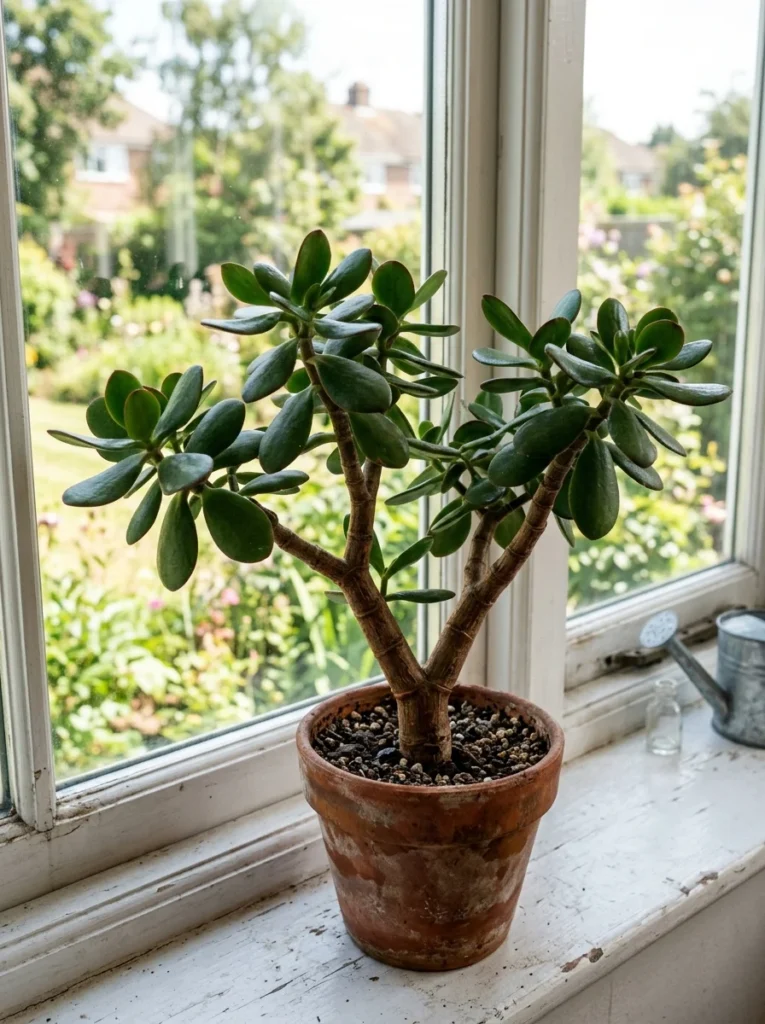Jade plant in a terracotta pot on a windowsill — easy succulent for beginners