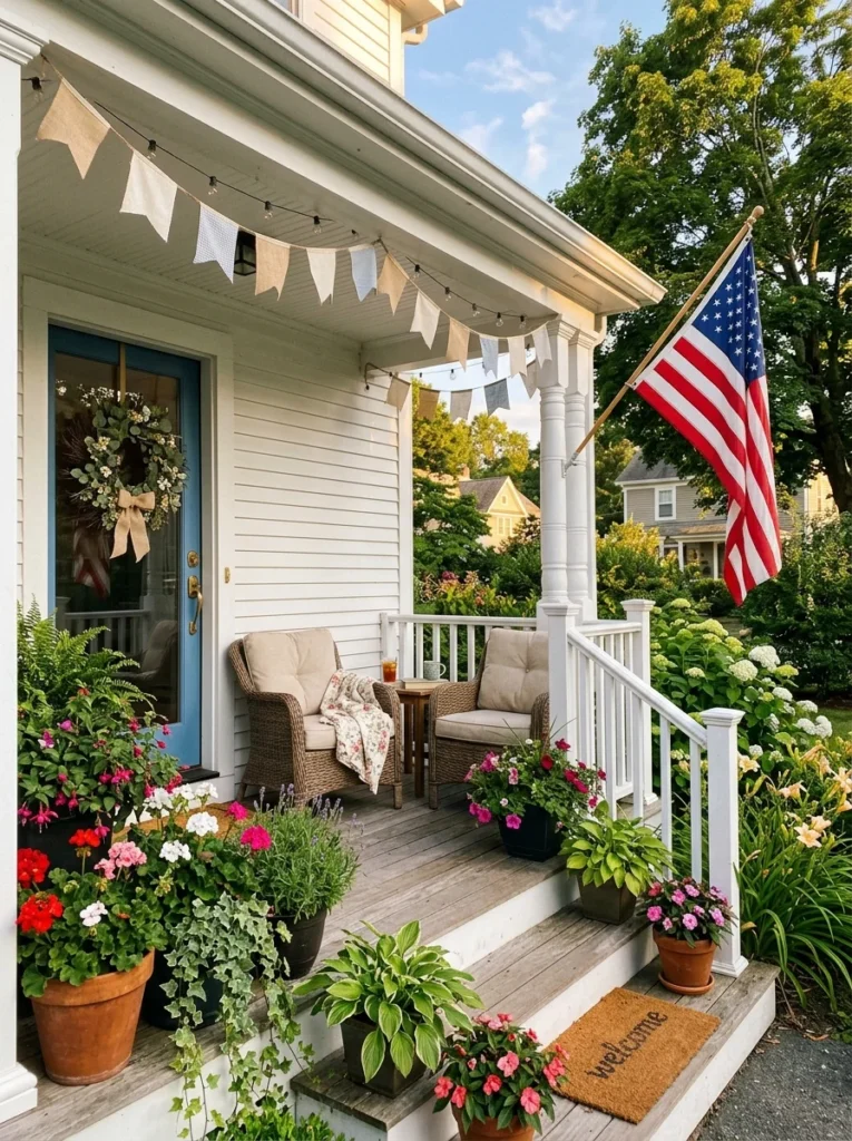 Summer-long patriotic front porch decor from Memorial Day to Labor Day