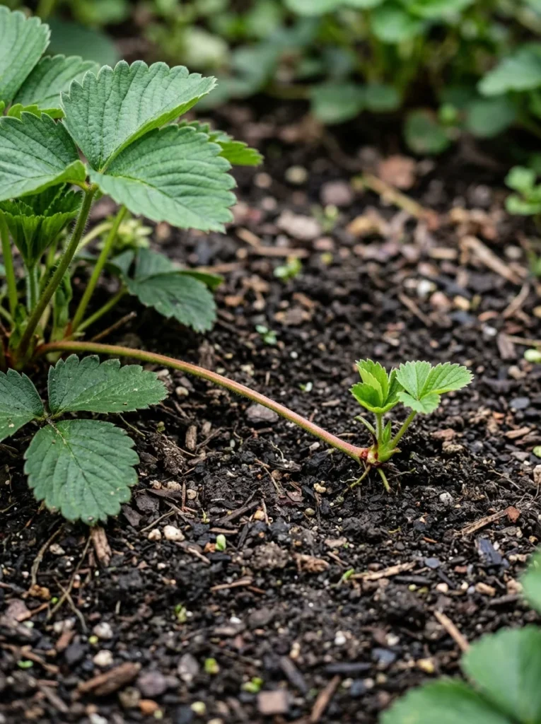 Strawberry runners and propagation in home garden