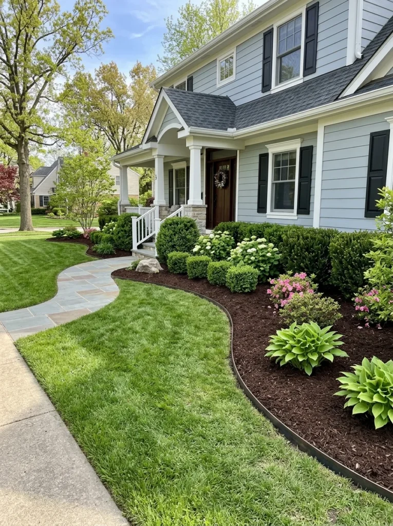 fresh mulch front yard landscaping ideas.   