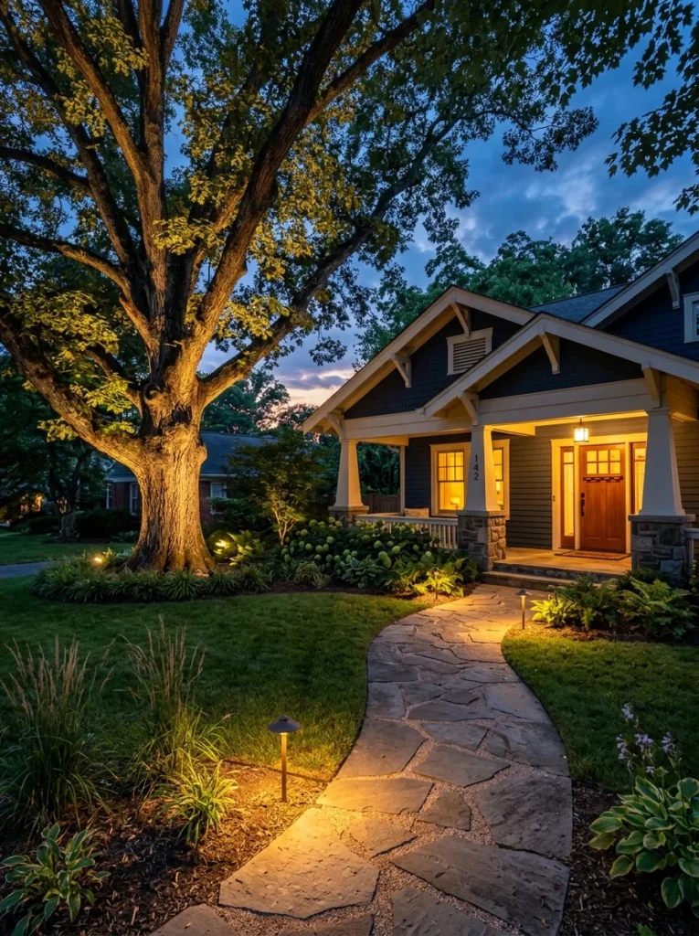 front yard landscape lighting ideas at night.    