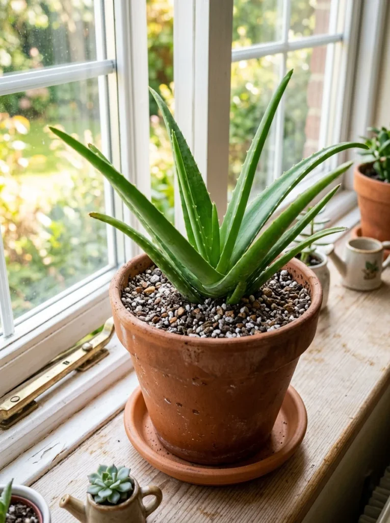 Aloe vera plant recovering after repotting — how to save a dying aloe vera