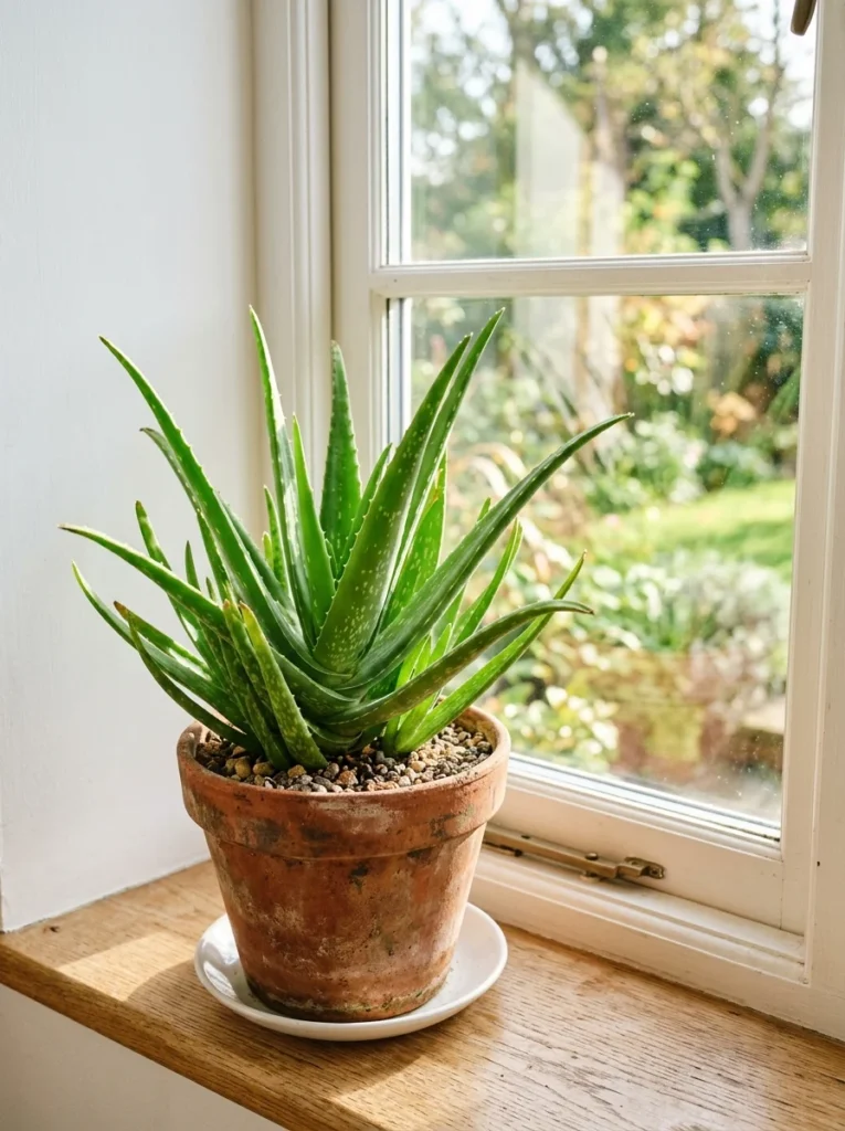  Aloe vera in a terracotta pot on a windowsill — easy succulent for beginners  