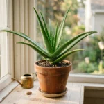 How to take care of my aloe vera plant — healthy aloe in terracotta pot on sunny windowsill