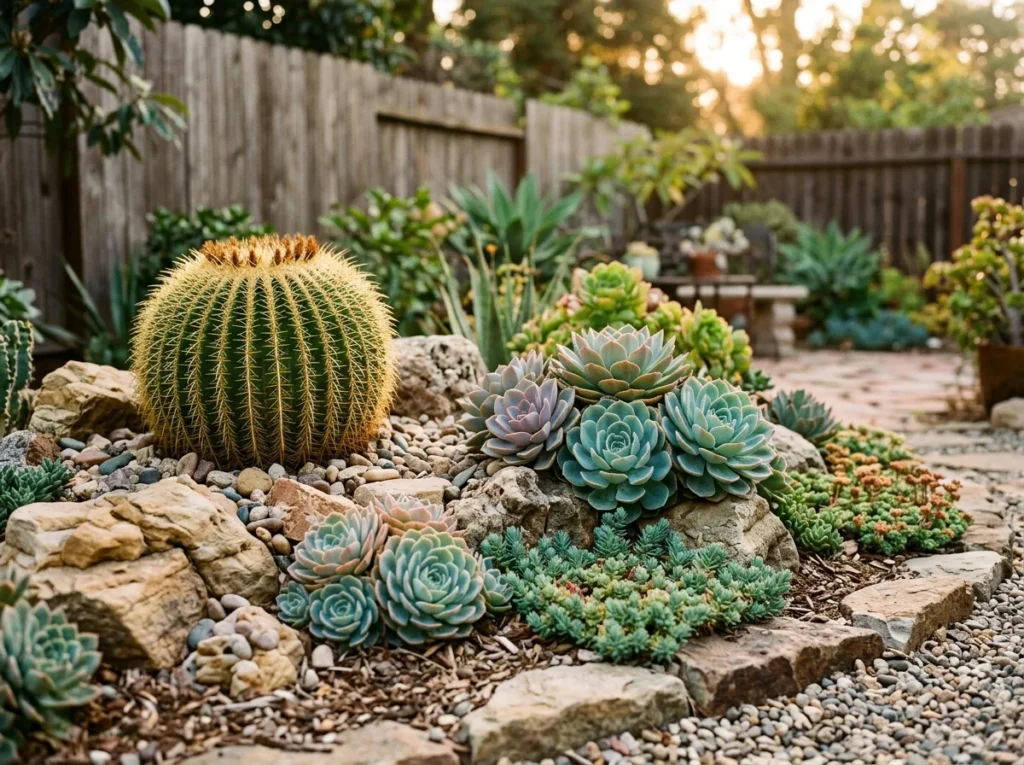 succulent garden ideas backyard with rocks and echeveria