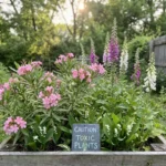 Poisonous garden plants including oleander and foxglove blooming in a backyard bed