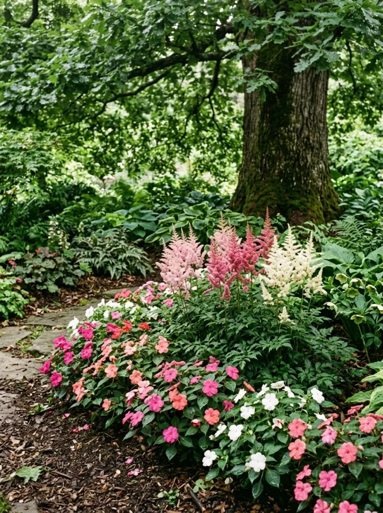 shade loving flowers impatiens astilbe