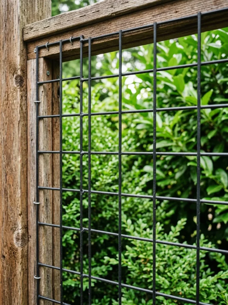 welded wire dog fence painted black.