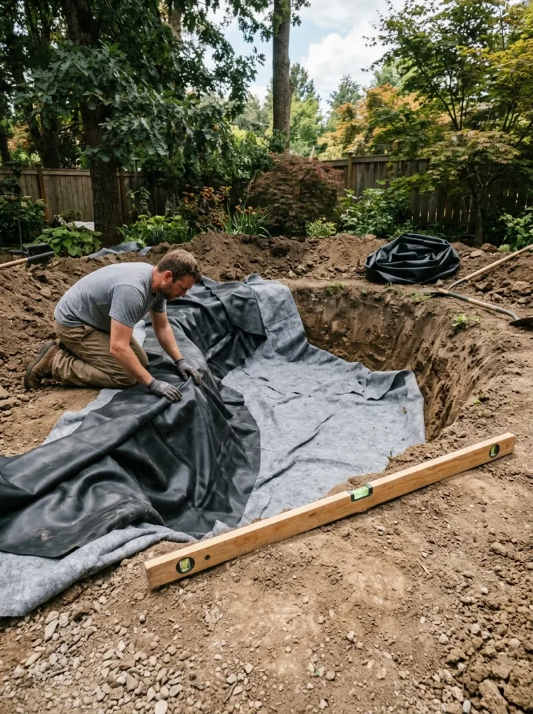 lining a wildlife pond with underlayment