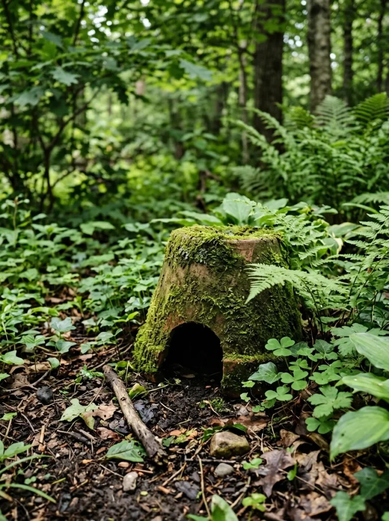 moss covered toad house woodland garden