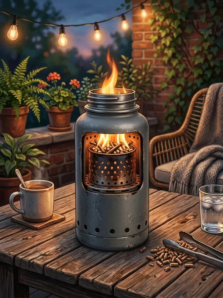 tabletop smokeless fire pit on patio table