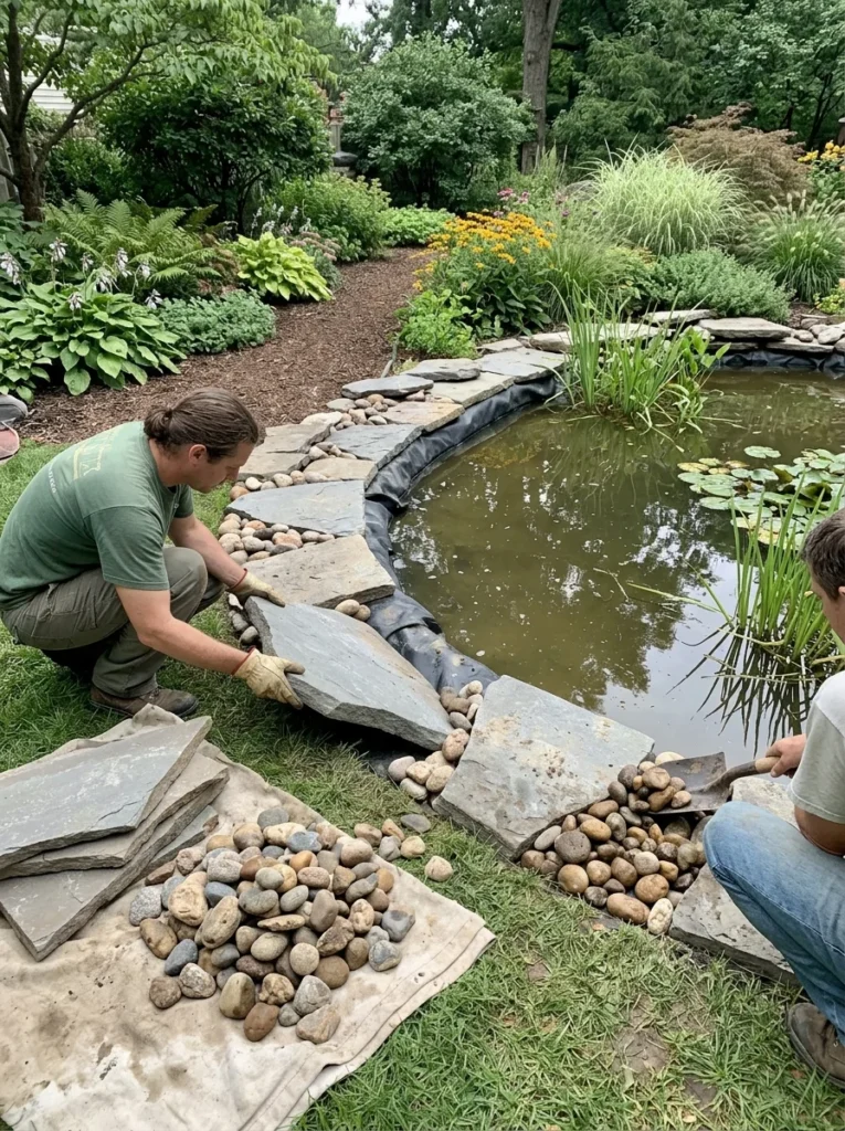 natural stone edging for wildlife pond 