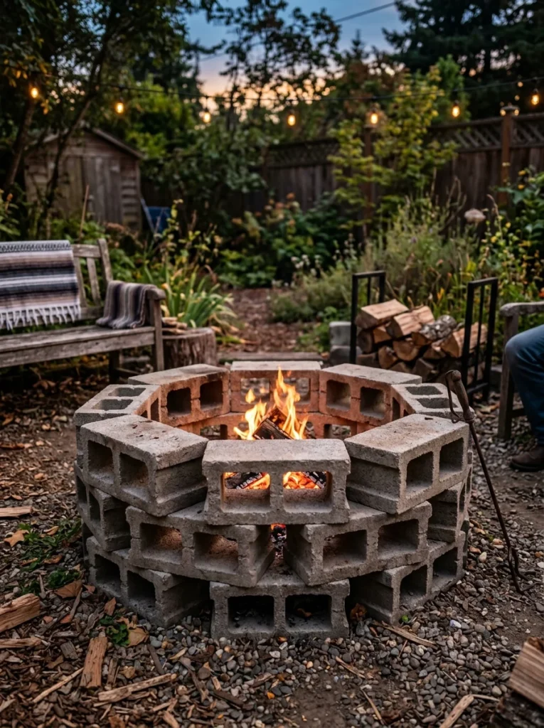 cinder block fire pit with airflow gaps