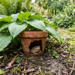 diy garden toad house in shaded backyard garden bed