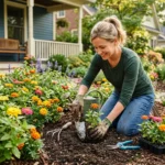 How to Choose the Right Flowers for Your Garden: person planting the right flowers for their garden in a sunny bed