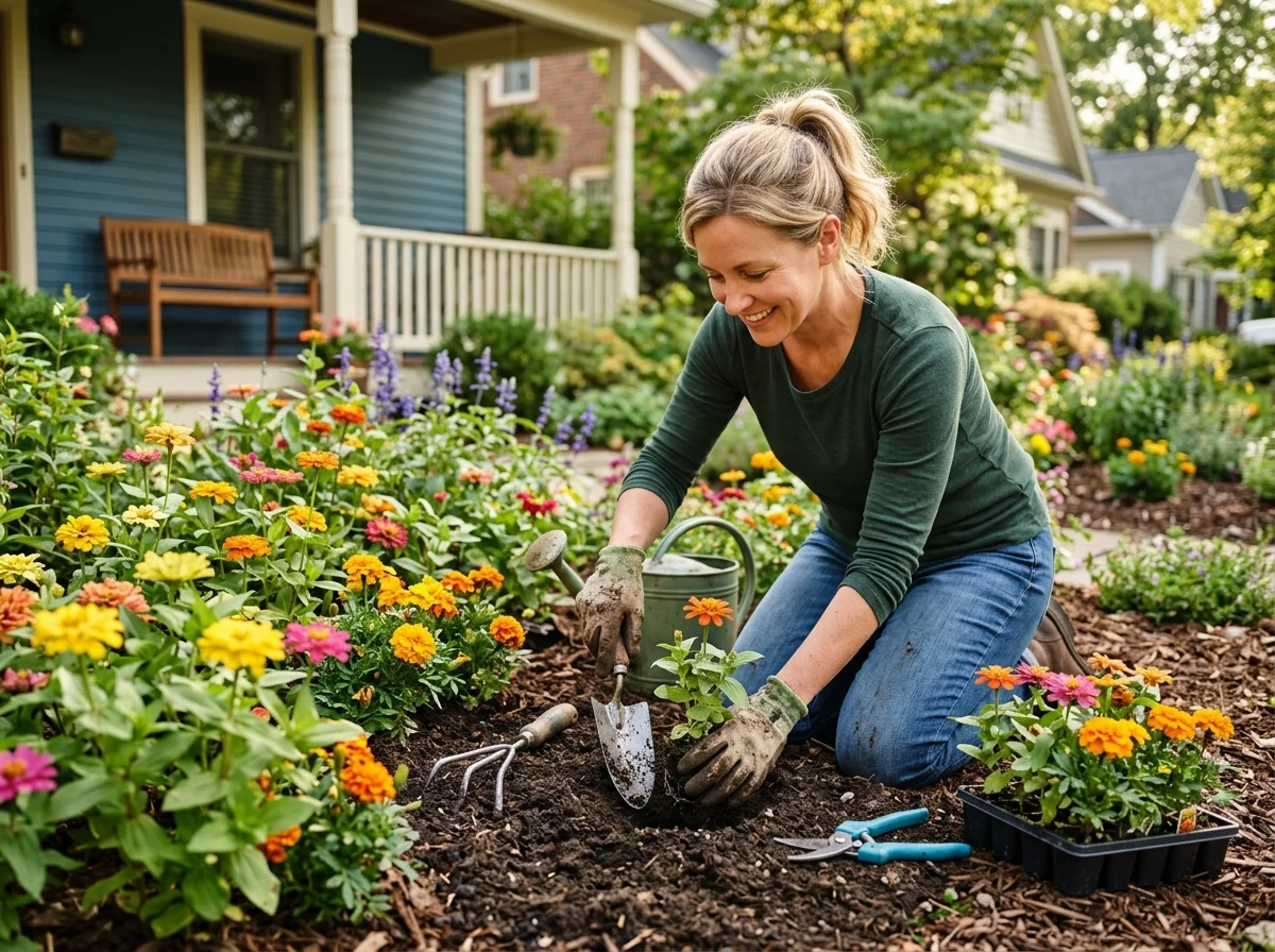 How to Choose the Right Flowers for Your Garden: person planting the right flowers for their garden in a sunny bed