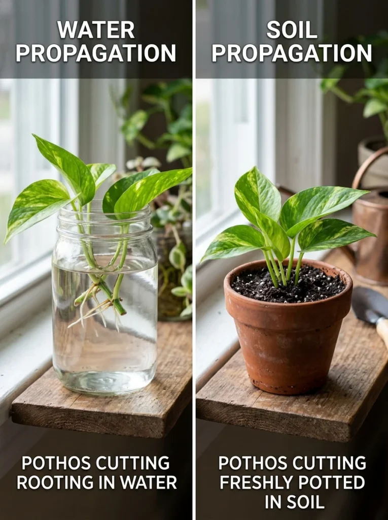 pothos water propagation vs soil propagation.