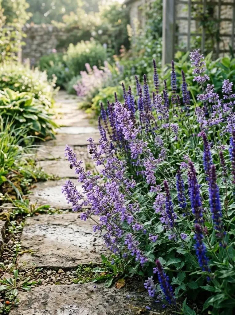 catmint and salvia long-blooming perennial border 
