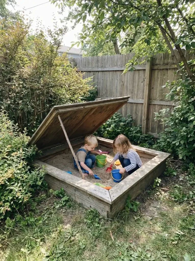 compact sandbox small backyard play area