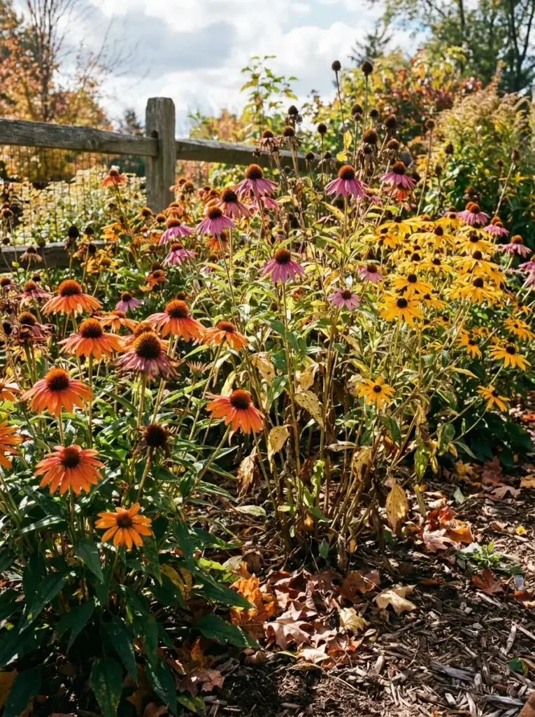 coneflower and black-eyed Susan fall perennial garden 