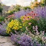 perennial flowers that bloom from spring to fall in a garden border.